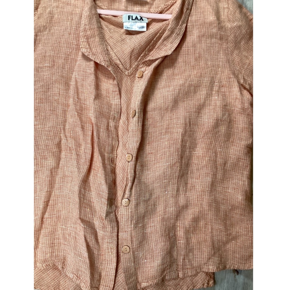 FLAX Linen 2 Piece Shirt and Tank Top Orange Grid Plaid Womens Large Minimalist - Picture 3 of 9